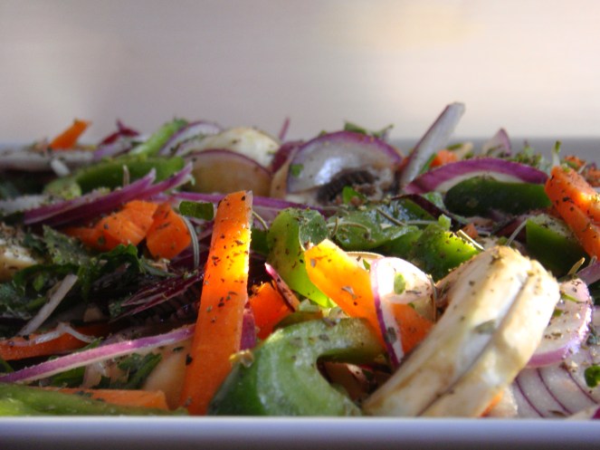 Veggied with parsley, basil and pepper ready to get roasted. 