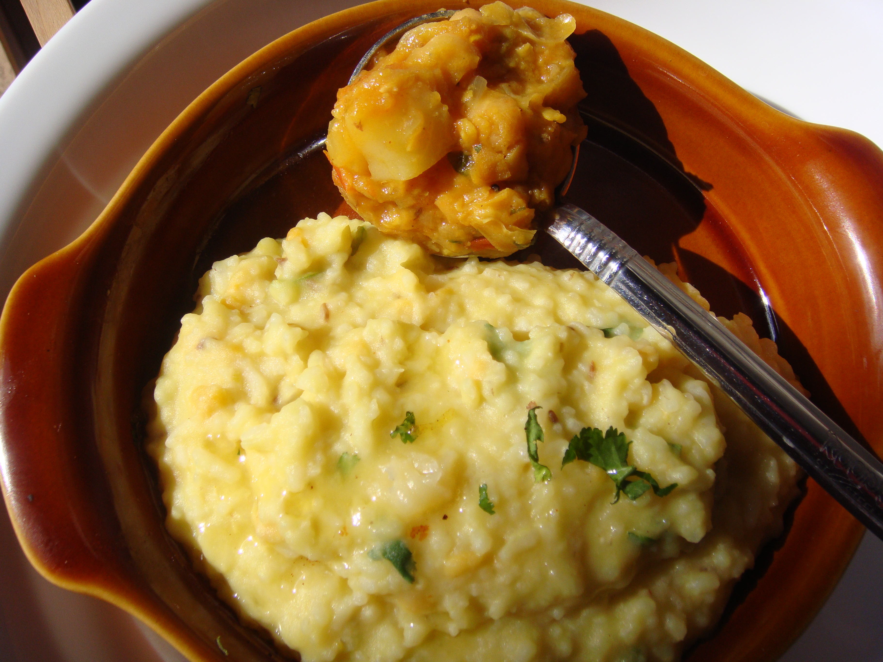 Steaming hot Khichdi with Channa.