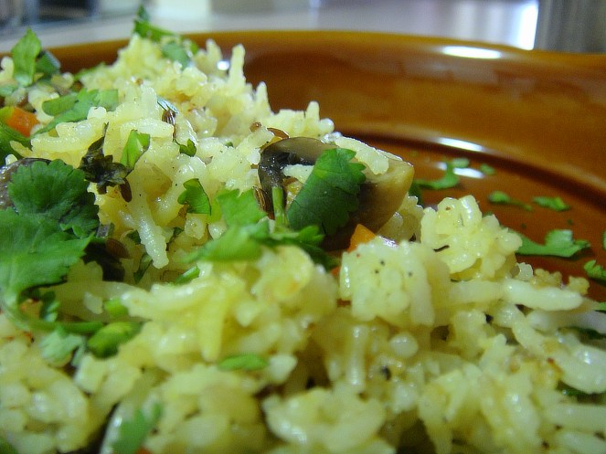 Mushroom Carrots and Peas Pulav. 