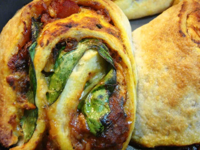 Swirly Stuffed Pizza Rolls freshly baked. 