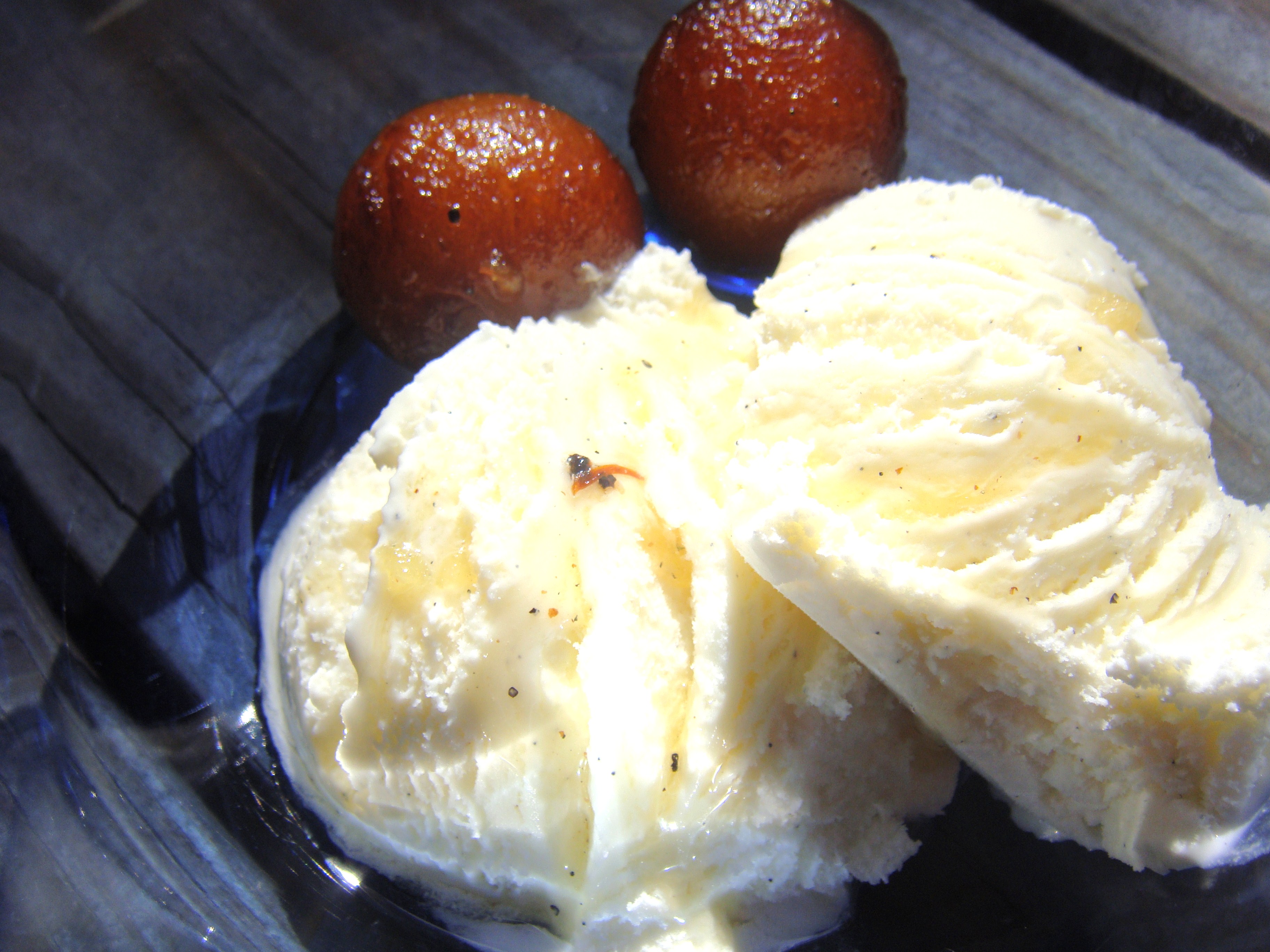 Jamuns with Vanilla Ice Cream. 