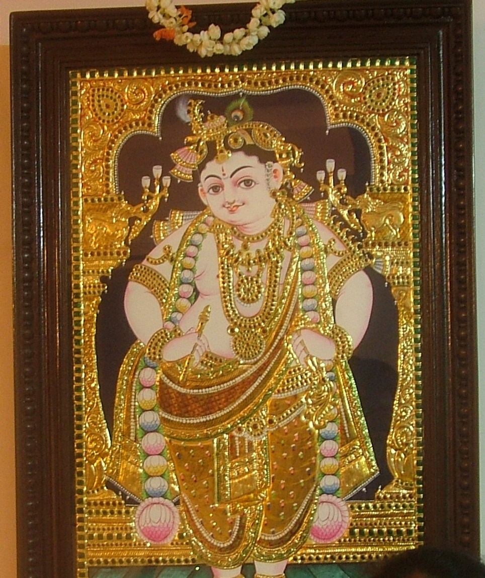 Lord Shri Krishna in a lovely Tanjore Painting at my home. 