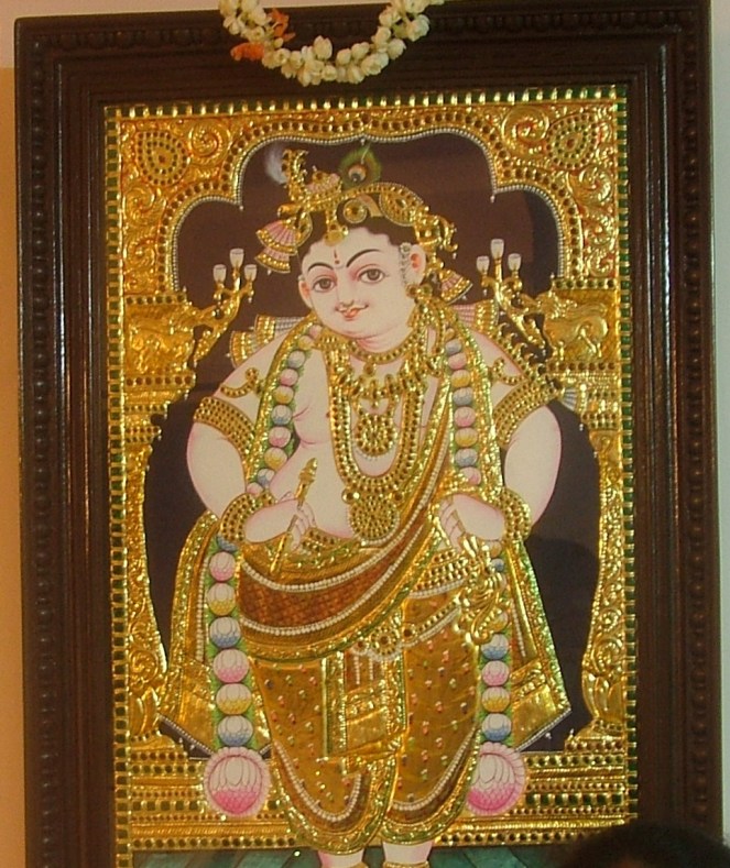 Lord Shri Krishna in a lovely Tanjore Painting at my home. 