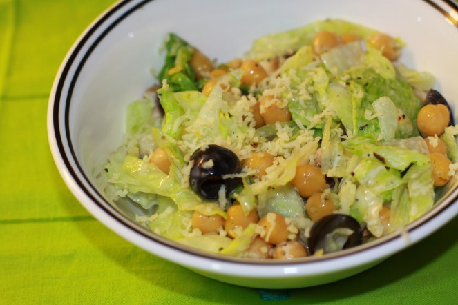 Garbanzo Lettuce Sald with Olive Oil Dressing.