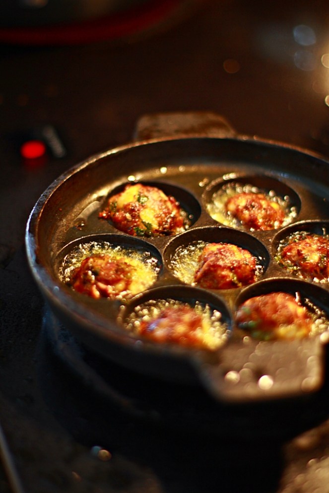 Kofta Balls fried in the Abelskiver Pan.